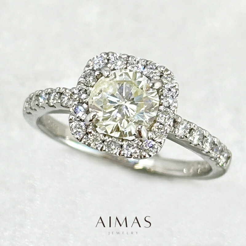 イエローダイヤモンド 1ct(UNDER N VERY LIGHT YELLOW I-1 FAIR) リング 12号 PT900 プラチナ 指輪 ダイヤ取り巻き ヘイロー ダイヤリング ラウンドカット 1ctアップ 4月誕生石 ＜ソーティング＞ 金剛石 色石【新品】【ジュエリー】【送料無料】RLJ.R
