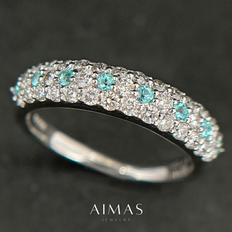パライバトルマリン 0.14ct リング 11号 PT900 プラチナ 指輪 ダイヤモンド パヴェ パライバトルマリンリング パヴェリング パヴェセッティング シンプル 10月誕生石 希少石 レアストーン 【中古】【ジュエリー】【送料無料】RBZ.R