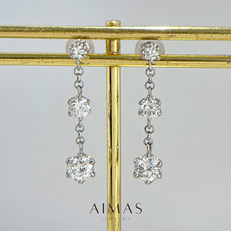 ダイヤモンド 0.5ct/0.5ct ピアス PT900 プラチナ ダイヤピアス ダイヤモンドピアス スイング 揺れる シンプル 普段使い ラインピアス ストレート デイリー 4月誕生石 金剛石 【中古】【ジュエリー】【送料無料】RBE.R