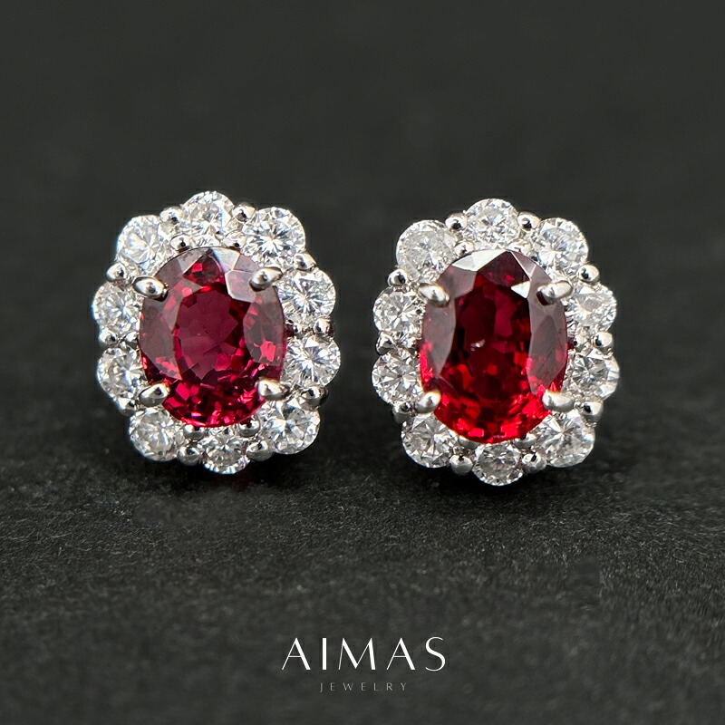 レッドスピネル 0.45ct/0.46ct ピアス PT900 プラチナ ダイヤ取り巻き ヘイロー レッドスピネルピアス スタッドピアス オーバル 楕円 ギフト プレゼント 8月誕生石 ＜鑑別書＞ 希少石 レアストーン 【新品】【ジュエリー】【送料無料】RBZ.R 62,315円