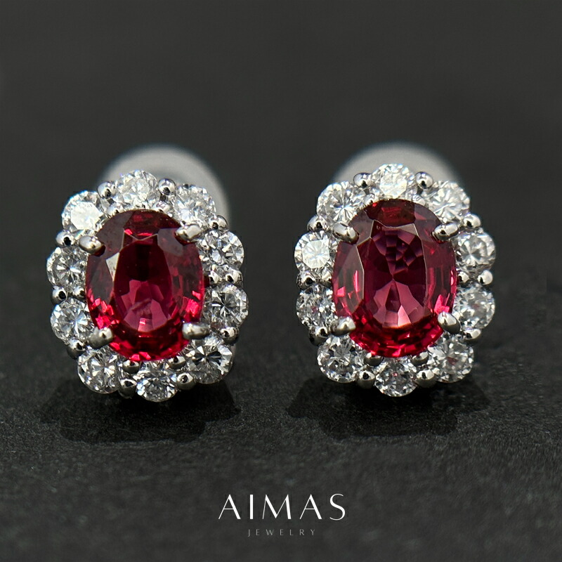 レッドスピネル 0.41ct/0.41ct ピアス PT900 プラチナ ダイヤモンド ダイヤ取り巻き ヘイロー オーバル 楕円 レッドスピネルピアス 非加熱 シンプル 8月誕生石 ＜鑑別書＞ 希少石 レアストーン 【新品】【ジュエリー】【送料無料】RBY.R 63,855円