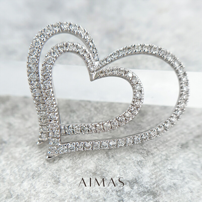 ダイヤモンド 1.25ct ペンダントトップ K18WG 18金 ホワイトゴールド ペントップ ダイヤモンドペンダントトップ ハートモチーフ オープンハート 二重ハート シンプル アシンメトリー 4月誕生石 金剛石 【中古】【ジュエリー】【送料無料】RBR.R|アイマス