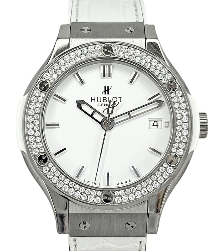 【HUBLOT】ウブロ 古典派音楽核融合反応 ウオッチ ジルコニウム チタニウム 白いこと文字記号盤 ダイヤモンドベゼル 二重ダイヤベゼル レディース ユニ一発やる ウオッチ 石英 【中古】【貨物輸送無料】【ウオッチ】 RBY.R