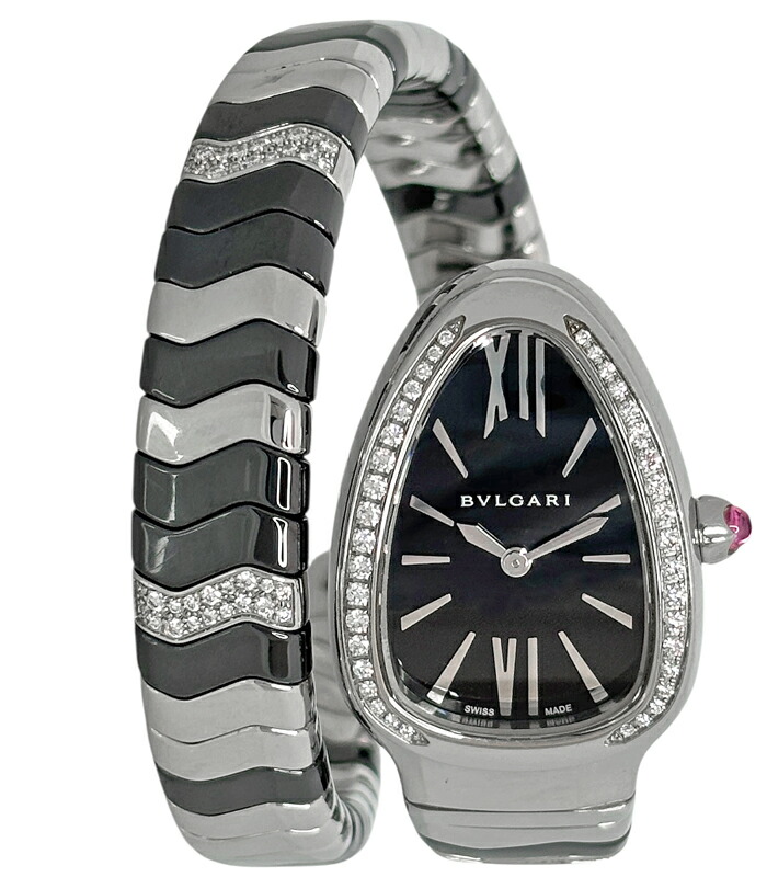 【BVLGARI】ブルガリ セルペンティ トゥボガス スピガ シングルスパイラル 腕時計 SP35S/SP35BSDBCSD1.1T ダイヤモンドベゼル スネーク ブラック 文字盤 レディース 腕時計 クォーツ 【中古】【美品】【送料無料】【腕時計】 RLJ.R|アイマス