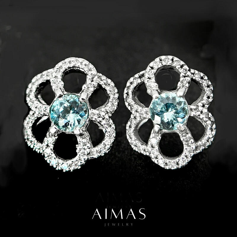 グランディディエライト 0.26ct/0.262ct ピアス PT900 プラチナ ダイヤモンド ラウンドカット お花 フラワー 透かしデザイン グランディディエライトピアス 希少石 レアストーン【新品】【ジュエリー】【送料無料】MEJE｜アイマス