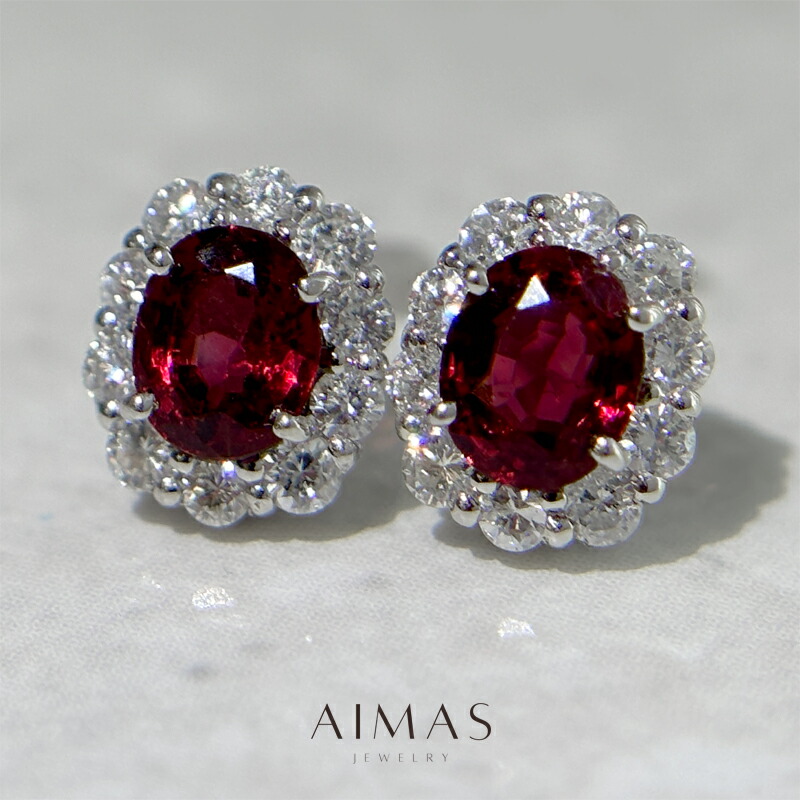 レッドスピネル 0.5ct/0.51ct ピアス PT900 プラチナ ダイヤモンド ダイヤ取り巻き ヘイロー オーバル 楕円 レッドスピネルピアス スタッドピアス 非加熱 8月誕生石 ＜鑑別書＞ 希少石 レアストーン 【新品】【ジュエリー】【送料無料】RBZ.TG 118,600円