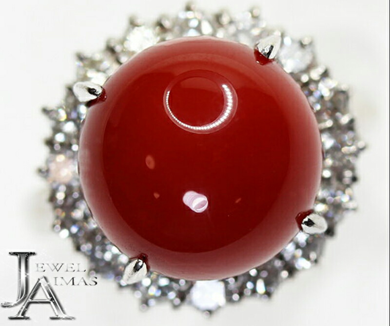 楽天市場】赤珊瑚 約15.7mm リング PT900 プラチナ ダイヤモンド 指輪