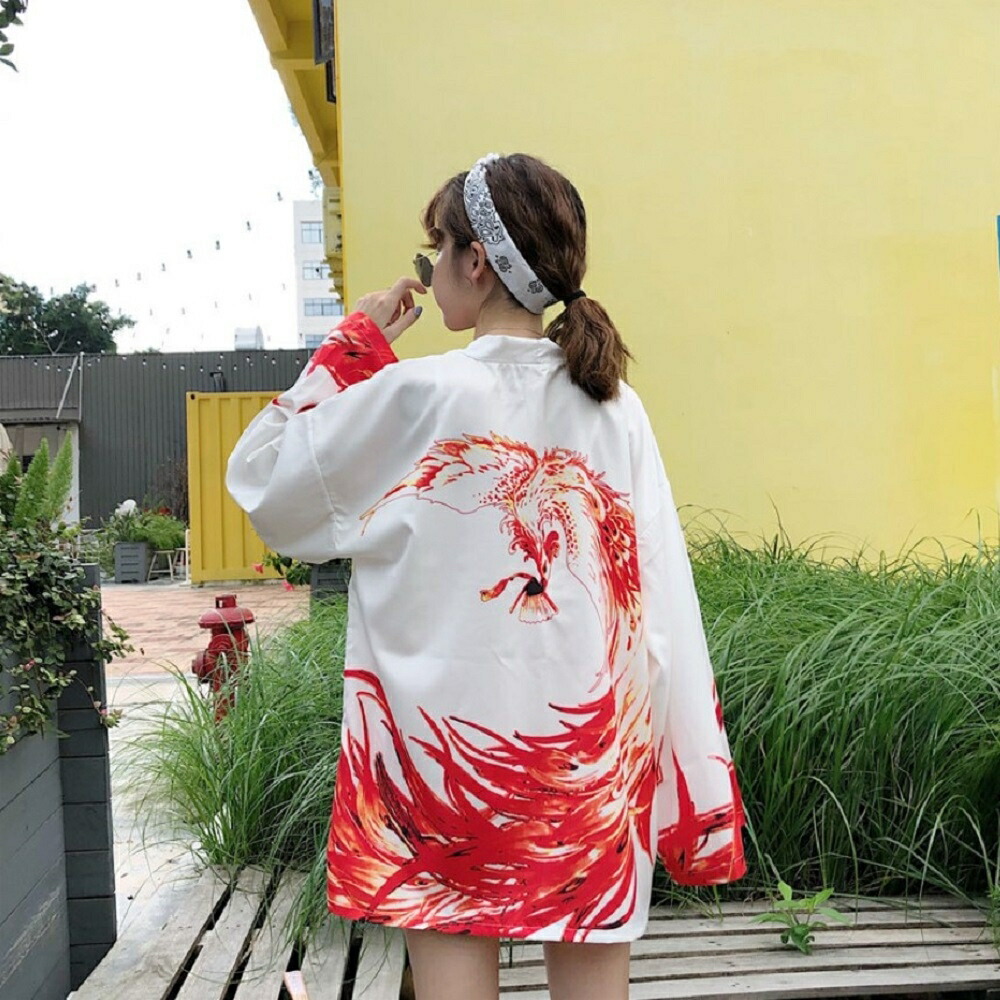 法被 鳳凰 羽織り 夏恋 ブラックorホワイト 半天 韓国ファッション 夏祭り ハッピ 半纏 長半纏 はんてん 寺 神社