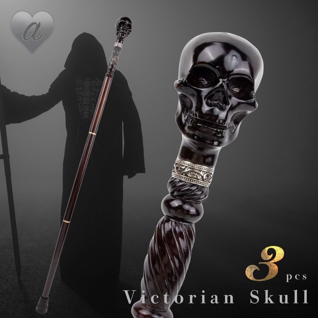杖 ブラックスカルヘッド Victorian Skull ヴィクトリアンスカル 黒のステッキ スカルステッキ ドクロ 髑髏 骸骨 Skull スケルトン スチームパンク ゴシック パンク ヴィンテージ アンティーク調 紳士 ジェントルマン つえ おしゃれ メンズアクセサリー コスプレ小物 撮影用｜AiO　Online　Store