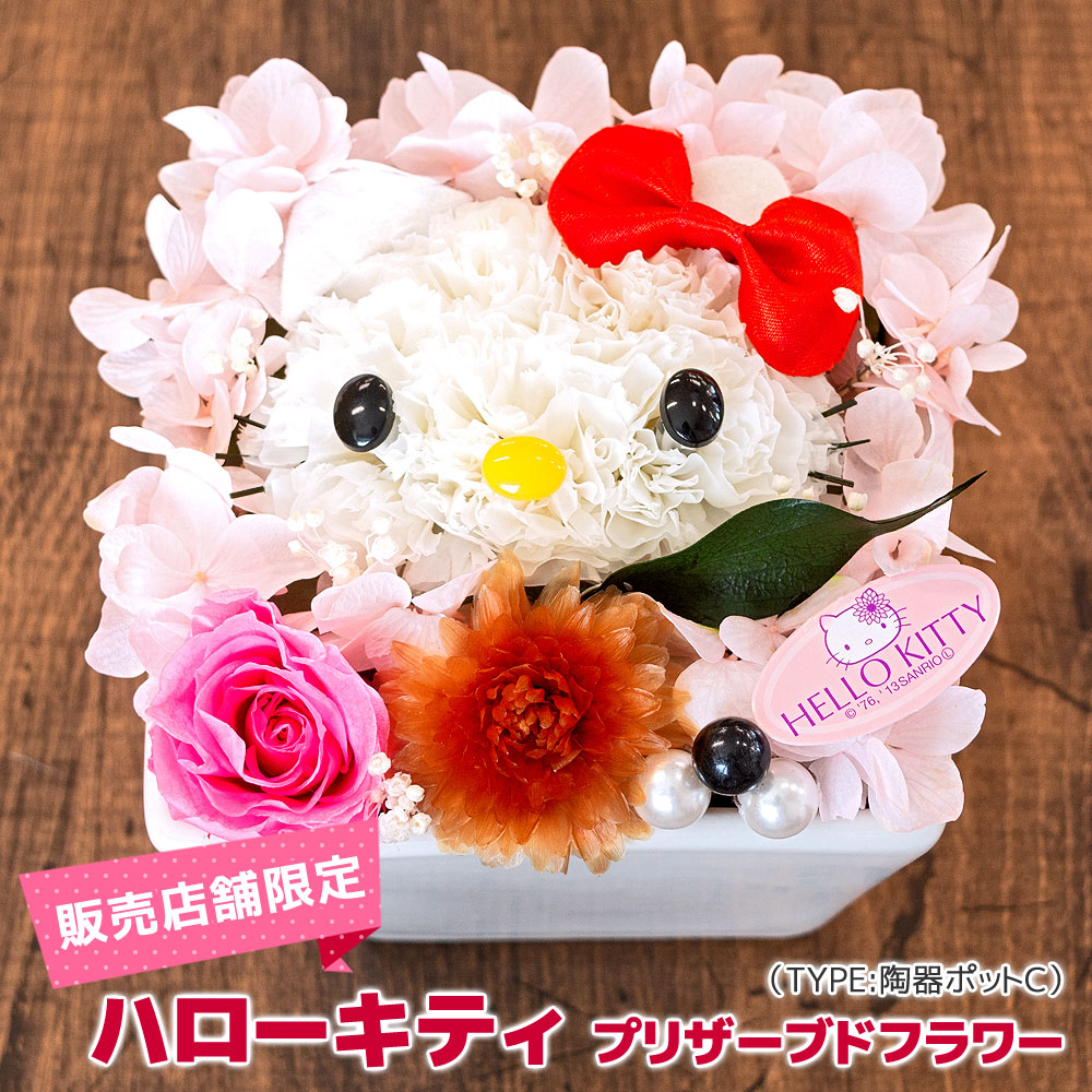 楽天市場 ハローキティ プリザーブドフラワー C 陶器ポット 送料無料 かわいい 猫 誕生日プレゼント 還暦 祝い プレゼント 内祝い お祝い キティ 花 キティちゃん インスタ映え プリザーブド フラワー キャラクター ブリザードフラワー 祖母 プチギフト 子供