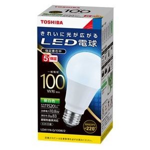 【激安！10個入】TOSHIBA LED電球 LDA11N-G/100W/2 楽天市場】LED電球 LDA11N-G/100W/2 東芝ライテック E26口金