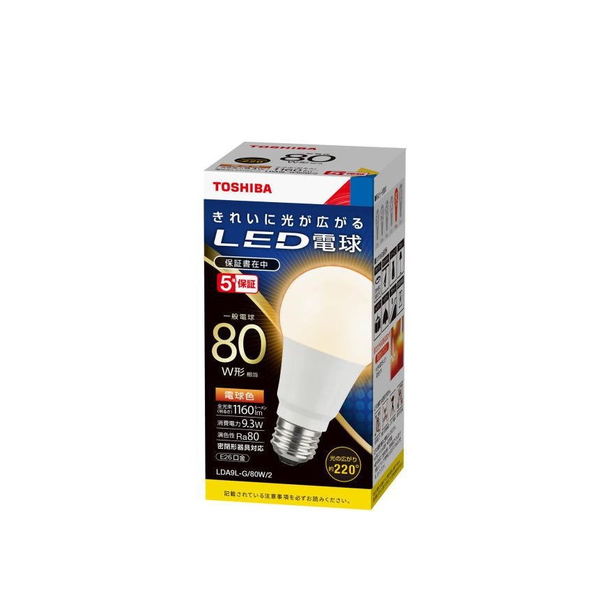 TOSHIBA LED電球LDA9N-G/80W/2 【10個セット】 楽天市場】LED電球・電球形 東芝ライテック E26口金 一般電球形 全方向