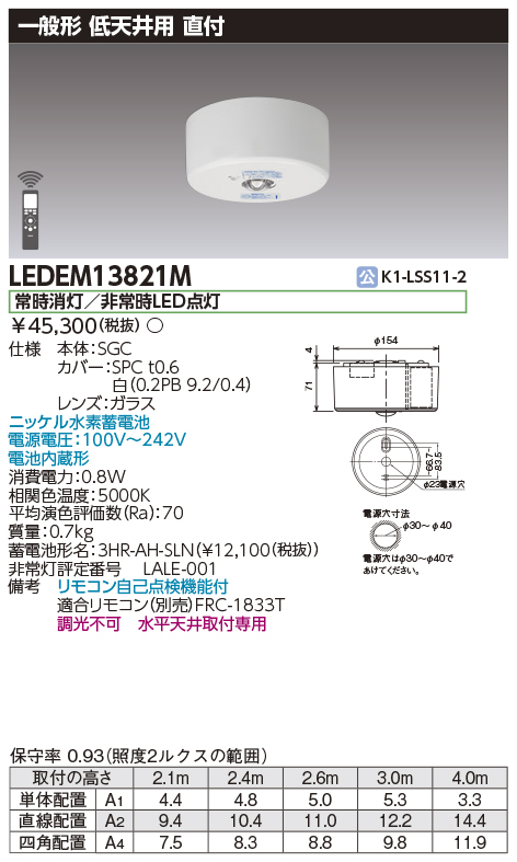 10個セット・送料無料)東芝ライテック LED非常灯 LEDEM13821M ライト