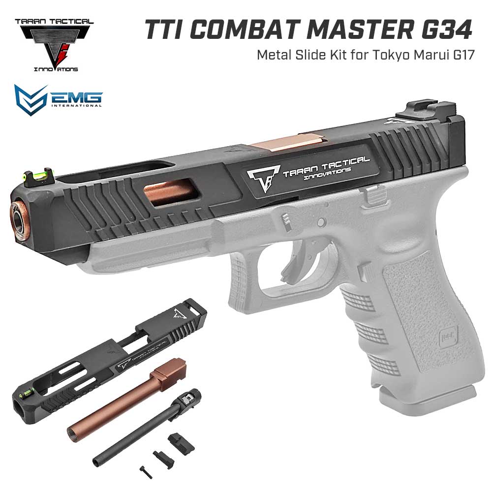【 EMG 製】 Taran Tactical 正式ライセンス 東京マルイ GBB G17シリーズ対応 TTI コンバットマスター G34 メタルスライド & メタルアウターバレル セット ( インナーバレル / チャンバー / リアサイト / エキストラクター / リアサイト 付属) | グロック GLOCK ハンドガン