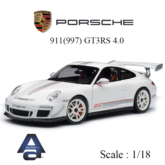 ポルシェ 911 (997) GT3RS 4.0 (ホワイト)  正規ライセンス品　ミニカー　1/18 PORSCHE オートアート ダイキャスト モデル  78147 ギフト プレゼント 車 モデルカー 自動車 おすすめ