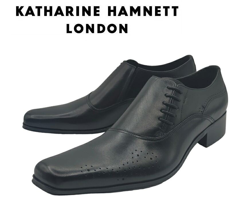 キャサリンハムネット KATHARINE HAMNETT KH3937 ビジネスシューズ ロングノーズ メンズ 紳士 靴 レザー 牛革 ブラック 本革 スリッポン