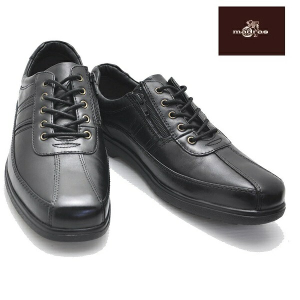 珍しい ブラック 本革 紐靴 ファスナー付 ビジネスシューズ 紳士靴 ウォーキング Golf ゴルフ Fresh フレッシュ Fg734 マドラス Madras Fg734 Bronze Qa