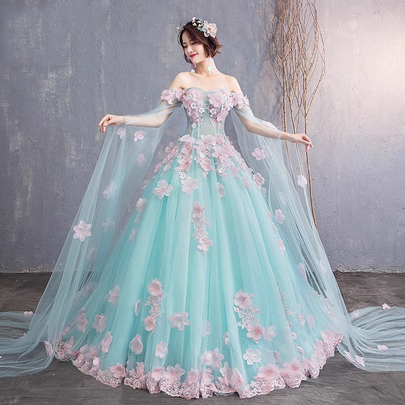 送料無料 演奏会ドレス ロングドレス オフショルダー ブルー 花柄 フラワー 可愛い オシャレ 演出服 イブニングドレス 水色 オフショル 結婚式ドレス 二次会ドレス ウェディングドレス トレーンドレス Aライン XS S M L XL XXL XXXL｜えあとんショッピング 7,648円
