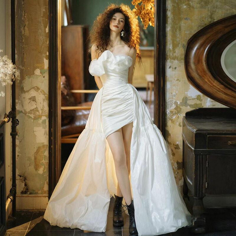 楽天市場】ウェディングドレス ミニドレス サテン オフ