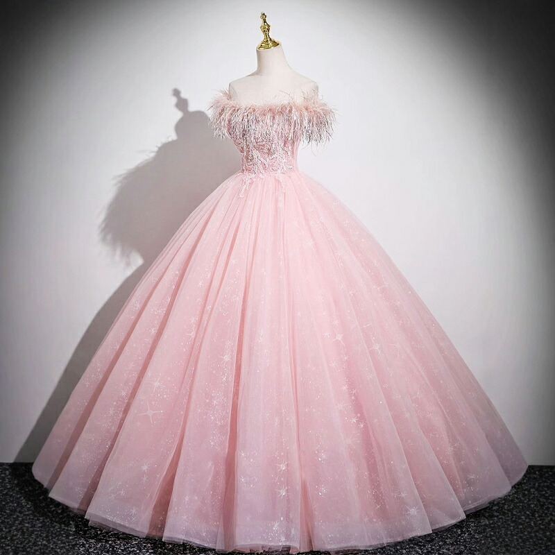 送料無料 成人式ドレス ロングドレス オフショルダー ピンク イブニングドレス 発表会ドレス 演出服 演奏会ドレス 可愛い コンサート コンクール コンテスト チュール パーティードレス Aライン 同窓会 謝恩会 XS S M L XL XXL XXXL|えあとんショッピング