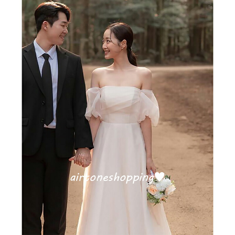 送料無料 ウェディングドレス 二次会ドレス 韓国風 オフショルダー ロングドレス 結婚式ドレス 二次会 白 チュール ウェディング ドレス トレーンドレス ホワイト 可愛い Aライン 前撮り 海外挙式 XS S M L XL XXL｜えあとんショッピング