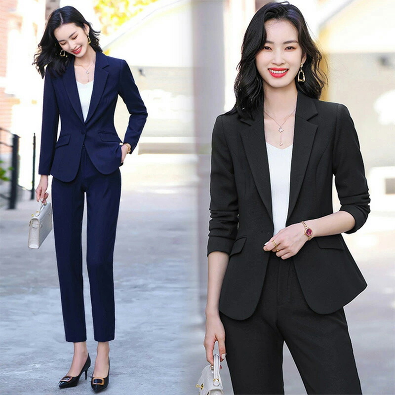 【新品】3号 紺 パンツスーツ 濃紺ノーカラージャケットパンツスーツ3点セット