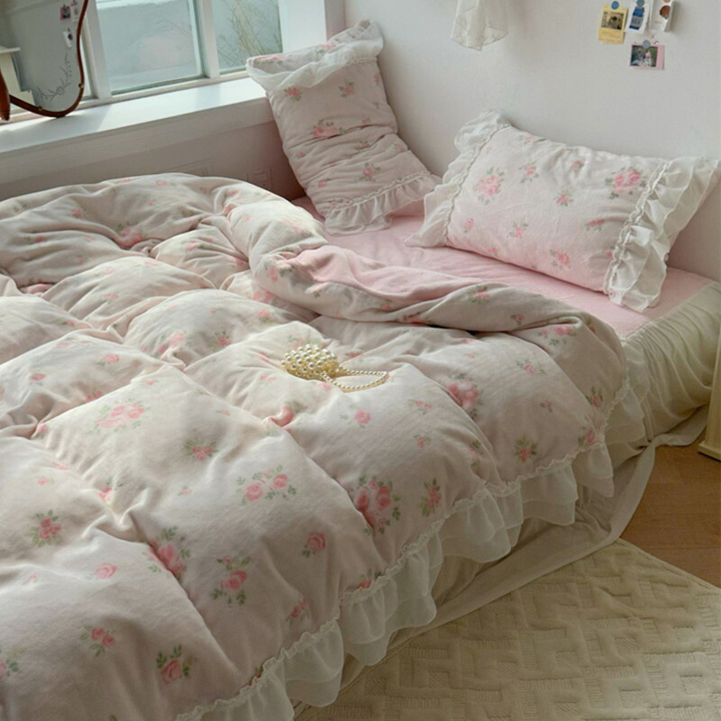 楽天市場】送料無料 布団カバーセット 白 ピンク レース プリント花柄