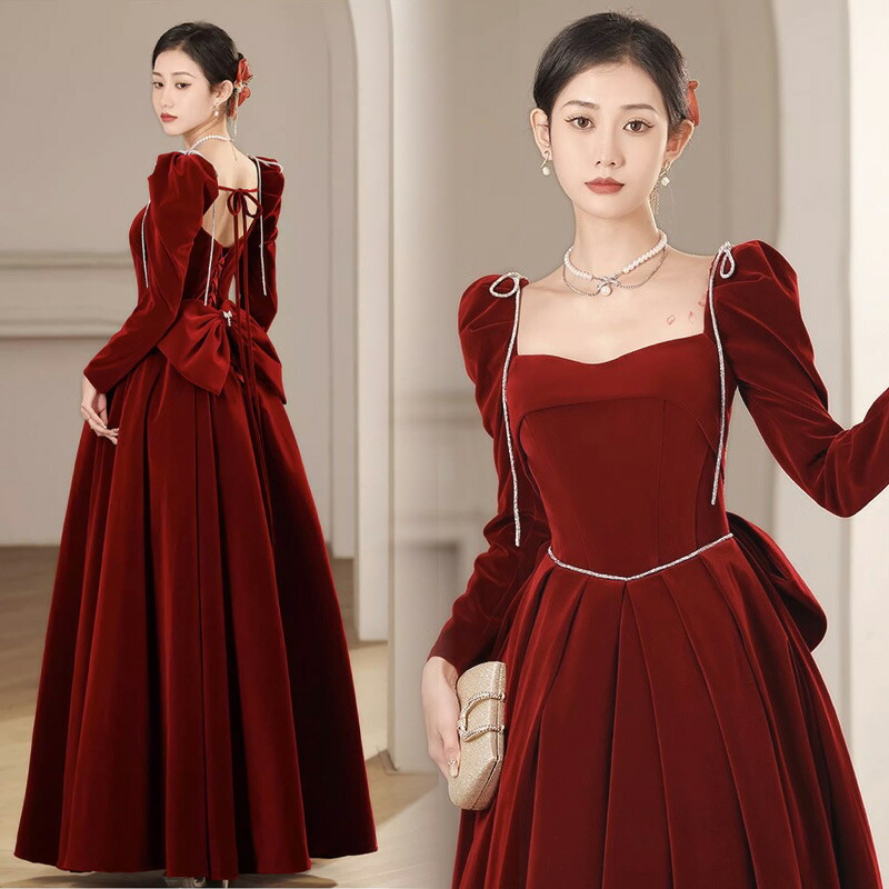 楽天市場】ANGEL カラードレス 新作 ベロア パール リボン