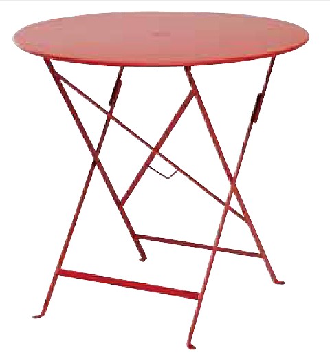 ビストロテーブル77/67レッド 直径77cm×高さ73cm(パラソル穴直径40mm)【FERMOB 4本脚 折りたたみ可能 丸型 円型 円形 屋内 屋外 室内 ベランダ 高級輸入家具 ロフト 公園 エントランス リゾート ガーデンテーブル】