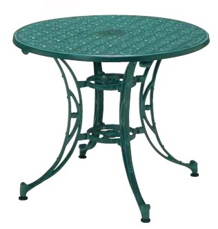 タラバーテーブル/06緑であること 差しわたし91.5cm×高さ73.5糎(日がさ穴差しわたし40粍)【DESSI MOBEL 4本脚 丸型 円形 巡回 屋内 露天 室内 回廊 御膳上等インポート調度品 屋根裏部屋 運動場 エントランス状態 溜まり場 園地早見表】