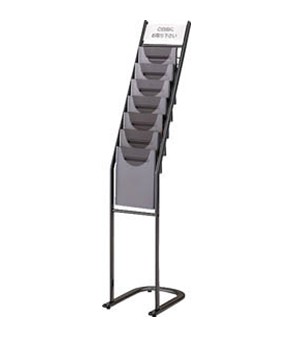 パンフレットスタンド TPS-117D(A4判1列7段) 幅31cm×奥行46.5cm×高さ152cm【収納ポケット7個 キャスター付き 傾斜タイプ 業務用 パンフレットスタンド オフィス 事務所 ロビー トラスコ】