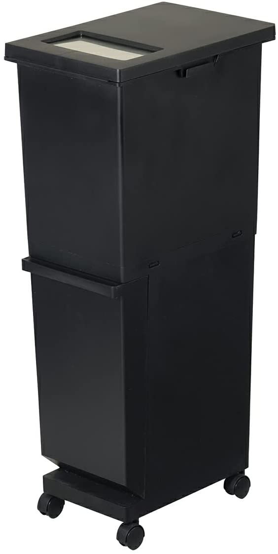 ユニード 分別スリム2段 55L（32L+23L） ブラック【分別 ダストボックス ごみ箱 縦型 キャスター付 2分別】