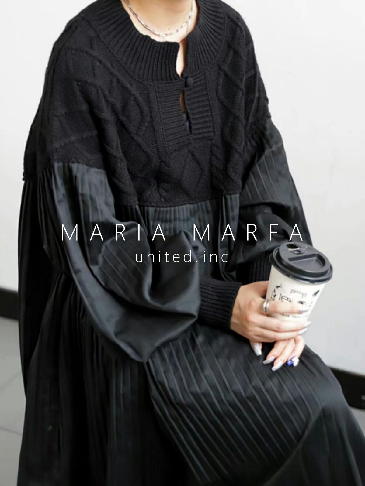 [MARIA MARFA] ロング衣裳 うつり変わり 編み物 レディース 衣裳 秋 冬 大きめ ワンピ 筋目 ゆったり