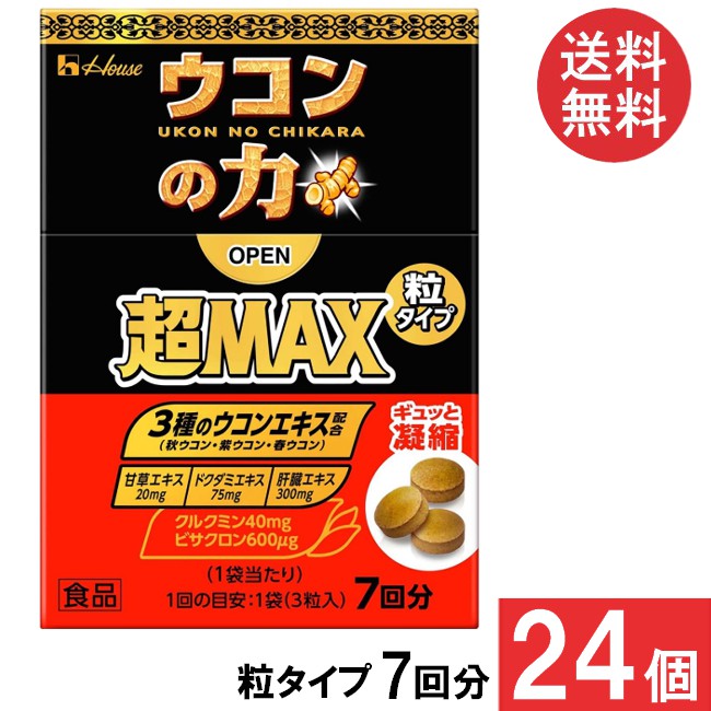 送料無料 ハウスウェルネス ウコンの力 超MAX 粒タイプ 7回分（1袋3粒）×24個