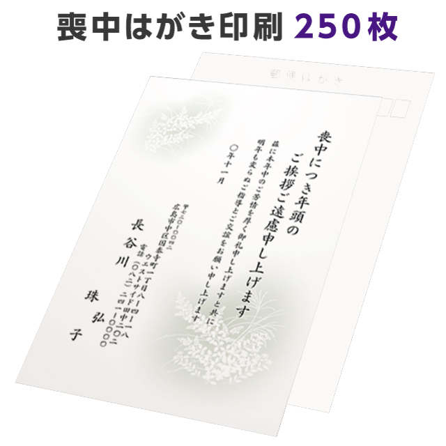 楽天市場 喪中はがき 寒中見舞い 印刷 250枚 切手を貼る 私製 用紙 喪中 喪中ハガキ 絵柄 デザイン ベーシック モダン 例文 文例 テンプレート オリジナル 年賀欠礼 年賀状辞退 挨拶状 はがき 印刷 帰蝶堂