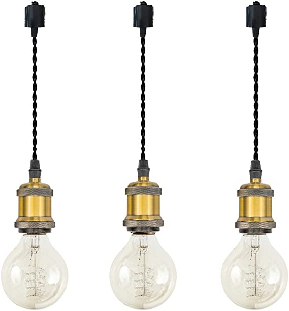 3個容器に並べる 40糎 吊りひも黒 繋ぎ黒 レトロ １灯シャンデリヤ 捻じれ吊りひも 金管楽器メッキ古仕上 室内装飾照明装置 喫茶店 LED白熱電球相応う ともし火ソケット
