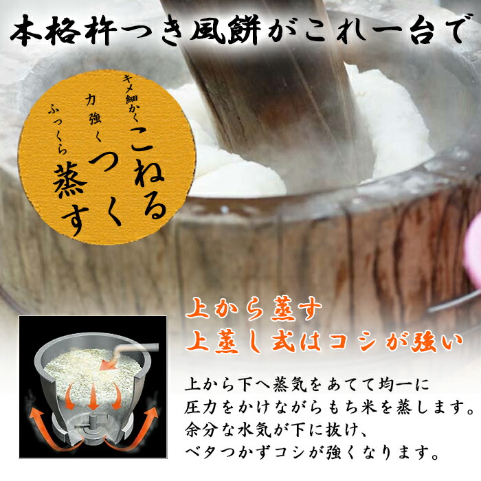 餅つき機コンパクト1升全自動もちつき機餅つき蒸し器こねるパン生地うどん生地5合上蒸し式むすつくこねるマンナンもちレシピ付きRM-101SN