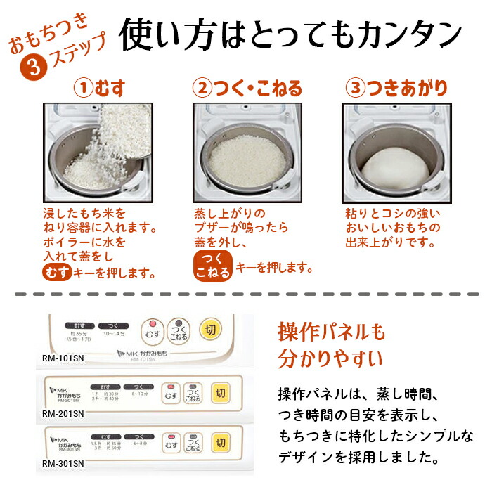 餅つき機コンパクト1升全自動もちつき機餅つき蒸し器こねるパン生地うどん生地5合上蒸し式むすつくこねるマンナンもちレシピ付きRM-101SN