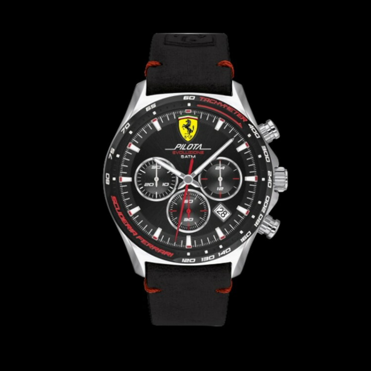 Ferrari 時辰儀 Watch Pilota Evo Chrono Black Leather 腕時計-メンズ腕時計