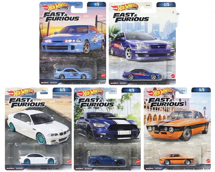 ホットウィール 1/64 ワイルド・スピード 2023 C ケース 5 台セット インテグラ セダン/ BMW M3 E46 / マキシマ 1999 / マスタング / ジュリア スプリント GTA Hot Wheels 1:64 Fast & Furious 2023 C Case Set of 5 Cars