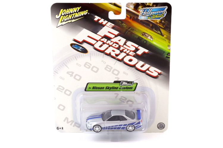 Johnny Lightning  1/64 日産 視水平線 R34 カスタムしろがね色 ワイルド・素早さJohnny Lightning  1:64 Nissan Skyline R34 Custom silver THE FAST AND THE FURIOUS