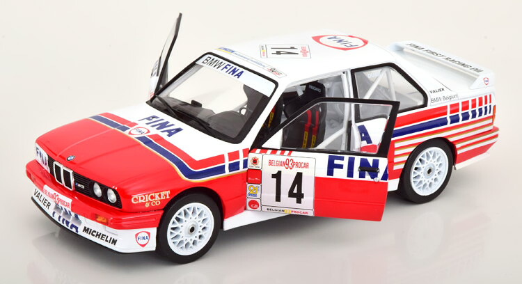 ソリド 1/18 BMW M3 E30 #14 ベルギープロカー 1993 Fina Duez/Lopes デカール付き 開閉 Solido 1:18 BMW M3 E30 No 14 Begium Pro Car 1993 Fina Duez/Lopes with Decals