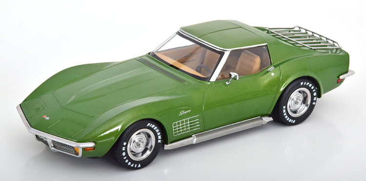 KK-SCALE 1/18 シボレー コルベット C3 取り外し可能なルーフパーツとサイドパイプ付き 1972 ライトグリーンメタリック KK-Scale 1:18 Chevrolet Corvette C3 with removable roof parts and side pipes 1972 lightgreen-metallic