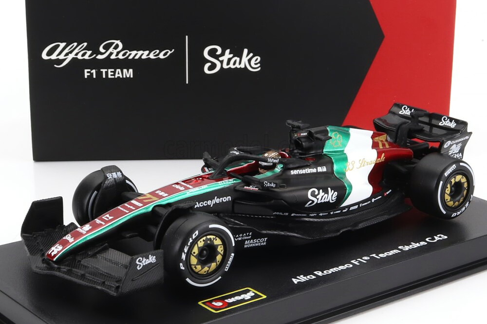 ブラーゴ 1/43 アルファロメオ F1 C43 チーム ステーク #77 モンツァ イタリアGP 2023 バルテリ・ボッタス パイロット&ショーケース付き Bburago 1:43 Alfa Romeo F1 C43 TEAM STAKE N 77 MONZA ITALY GP 2023 VALTTERI BOTTAS WITH PILOT AND SHOWCASE