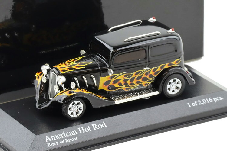 ミニチャンプス 1/43 アメリカン 熱っぽい極点 黒いこと 枠組みMinichamps 1:43 American Hot Rod Black with Flames
