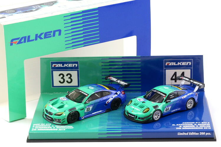 ミニチャンプス 1/43 BMW M6 GT3 #33 ＆ ポルシェ 911 GT3 R #44 ファルケン 2018 ニュルブルクリンク 2台仕掛ける\u003cBR\u003eMinichamps 1:43 BMW M6 GT3 #33 \u0026 Porsche 911 GT3 R #44 Falken 2018 Nurburgring 2-Car Set
