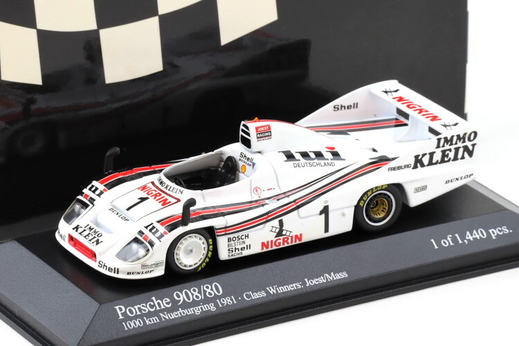 ミニチャンプス 1/43 ポルシェ 908 80 #1 ニュルブルクリンク 1000km クラス優勝 1981 マス/ヨースト Minichamps 1:43 Porsche 908/80 N1 N・・rburgring 1000km Class Winners 1981 Mass/Joest