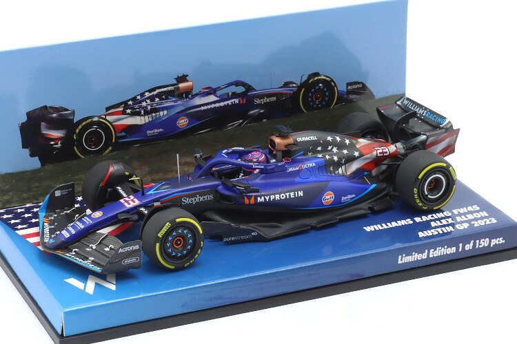 ミニチャンプス 1/43 ウィリアムズ FW45 #23 アメリカグランプリ オースティン フォーミュラ1 2023 アレクサンダー アルボン 150台限定 Minichamps 1:43 Williams FW45 #23 USA GP Austin Formula 1 2023 Alexander Albon limited 150 pcs
