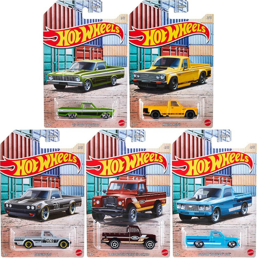 ホットウィール 1/64 ホット ピックアップ 2021 5台セット Hot Wheels 1:64 Hot Pickups Set 5 pcs 2021 '65 Ford Ranchero/Mazda REPU/Datsun 620/Land Rover Series III Pickup/Custom '72 Chevy LUV