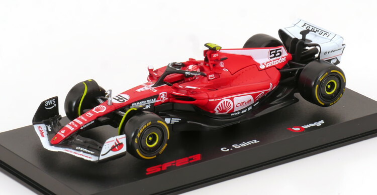 ブラーゴ 1/43 フェラーリ 空想科学小説23 #55 ラスベガスグランプリ USA 2023 サインツ １番ウッド図形・Bburago 1:43 Ferrari 空想科学小説23 #55 GP Las Vegas USA 2023 Sainz with driver figurine and ShowCase 車-おもちゃ